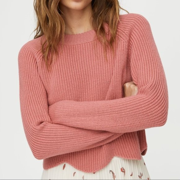 Wilfred Sweaters - Wilfred Sardou Crop Sweater Scalloped Hem Wild Pink XS